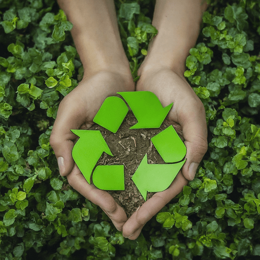 handful of compost with the recycle symbol over them, representing composting as the ultimate form of recycling