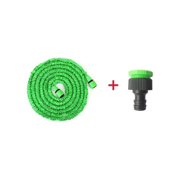 green expandable water hose with faucet attachment