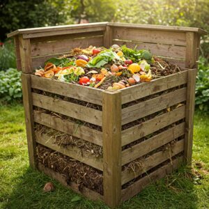 pallet compost bin with table scraps on top- one of the 5 must have homestead tools