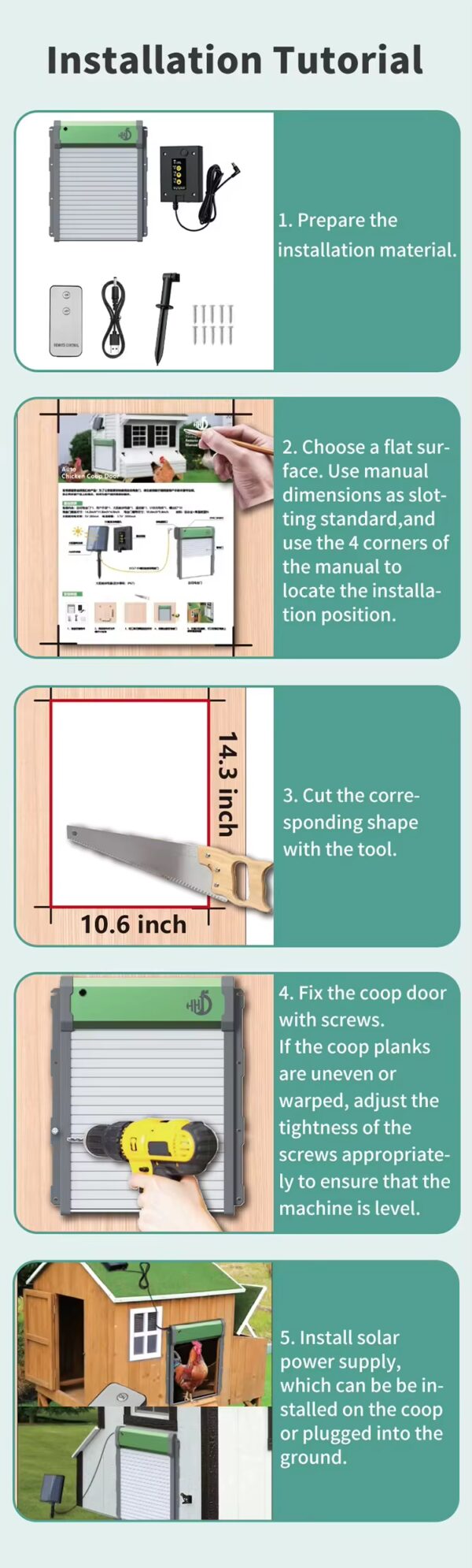 easy installation of solar automatic chicken coop door for sale at Buzzy Meadows Homestead in farm and home supply