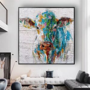 abstract oil painting of a cow for sale at Buzzy Meadows Homestead in farmhouse decor