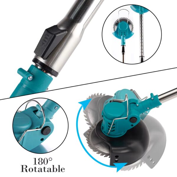 180 degree rotation of cordless electric brush cutter available at Farm and Home Supply