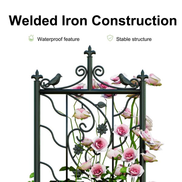 welded iron construction of elegant garden trellis 2 pack available at Buzzy Meadows Gardeners Supply