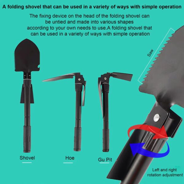 many uses of mini foldable shovel available at Buzzy Meadows Homestead in gardeners supply