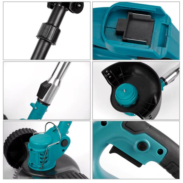 close ups of cordless electric brush cutter available at Farm and Home Supply