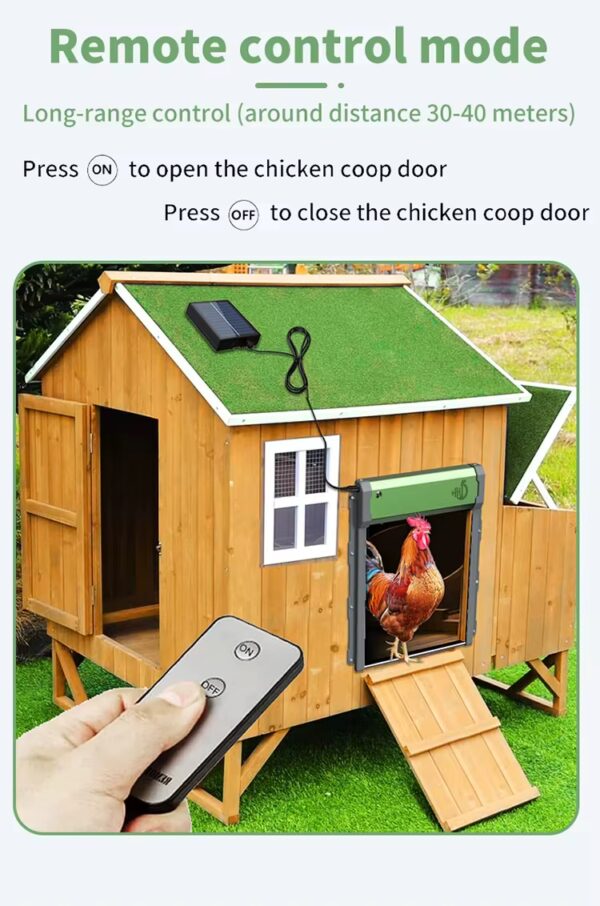 remote control of solar automatic chicken coop door for sale at Buzzy Meadows Homestead in farm and home supply