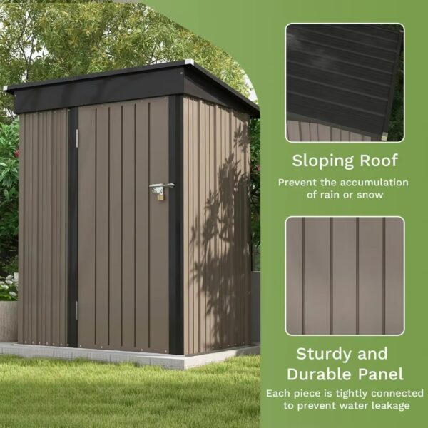 sloped roof of 5x3 garden storage shed available at Buzzy Meadows Homestead in gardeners supply
