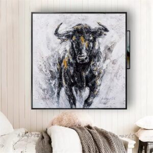 oil painting of a Spanish bull for sale at Buzzy Meadows Homestead in farmhouse decor