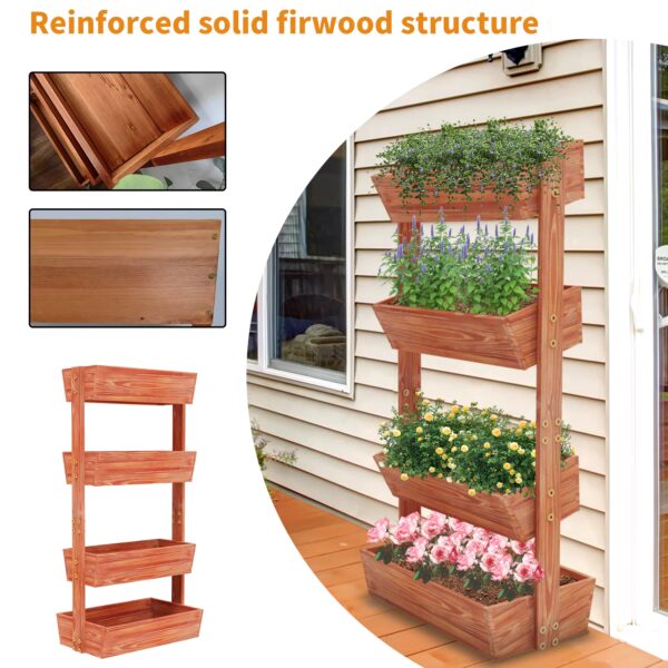 wooden 4 tier vertical outdoor planter stands available at Buzzy Meadows Gardeners Supply