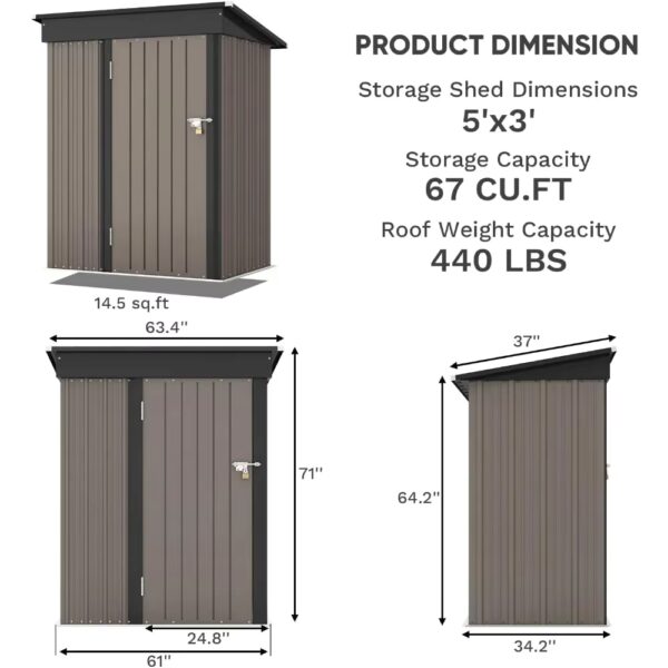dimensions of 5x3 garden storage shed available at Buzzy Meadows Homestead in gardeners supply