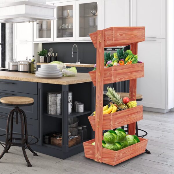 4 tier vertical tilting outdoor planter stands available at Buzzy Meadows Gardeners Supply in a kitchen