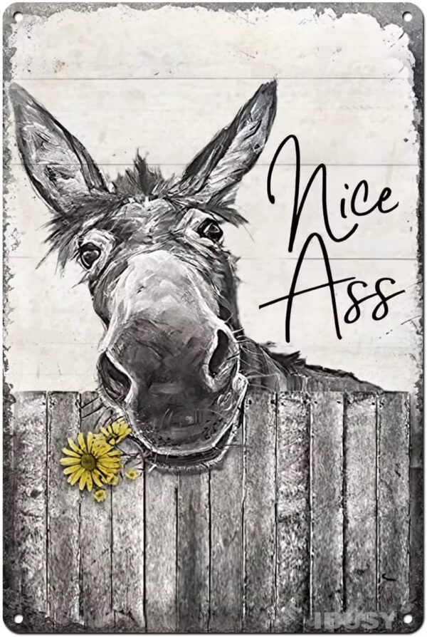 vintage donkey tin sign for sale at Buzzy Meadows Homestead in farmhouse decor