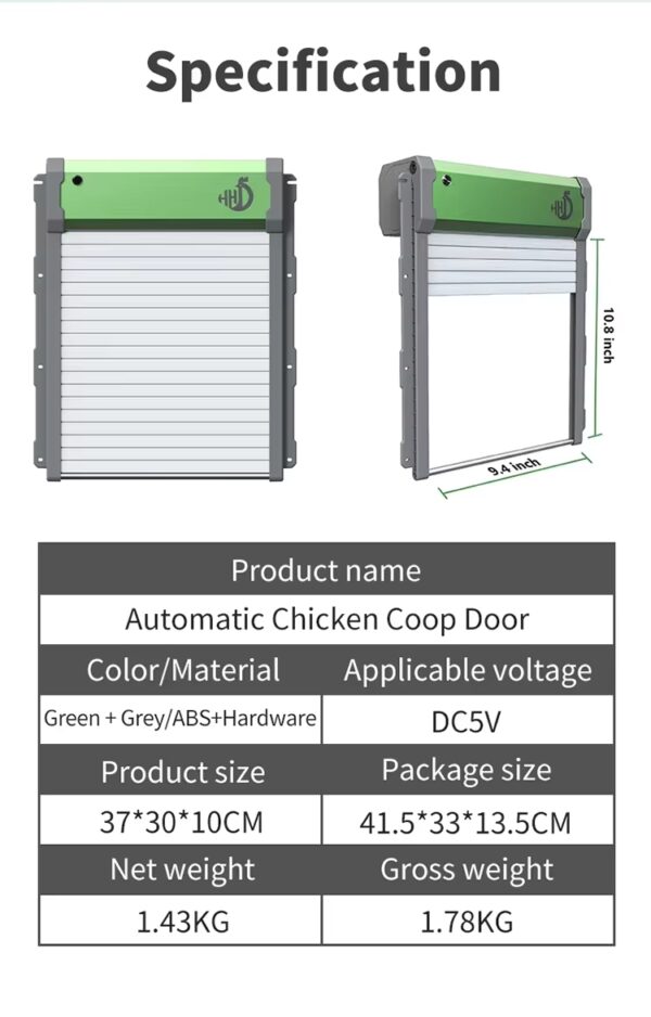 dimensions of solar automatic chicken coop door available at Buzzy Meadows Homestead in farm and home supply