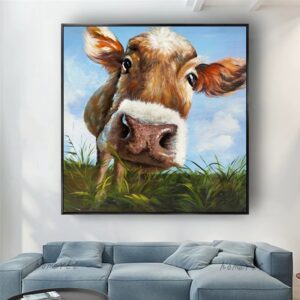 abstract oil painting of a curious cow