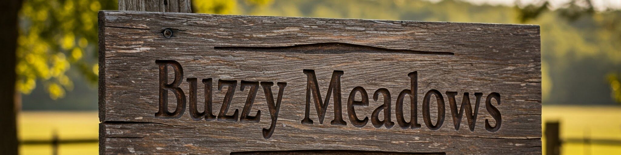 wooden sign that says Buzzy Meadows Homestead