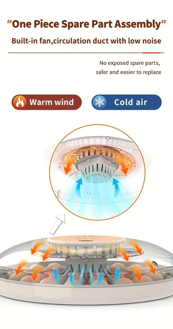 automatic fan controls temperature on 30 egg incubator