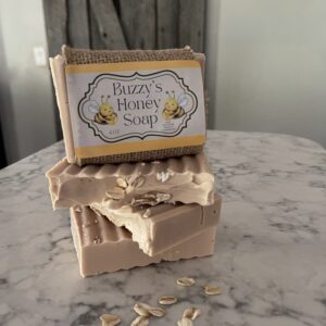 a stack of Buzzy's Goat Milk n Oats cold-processed artisanal soap