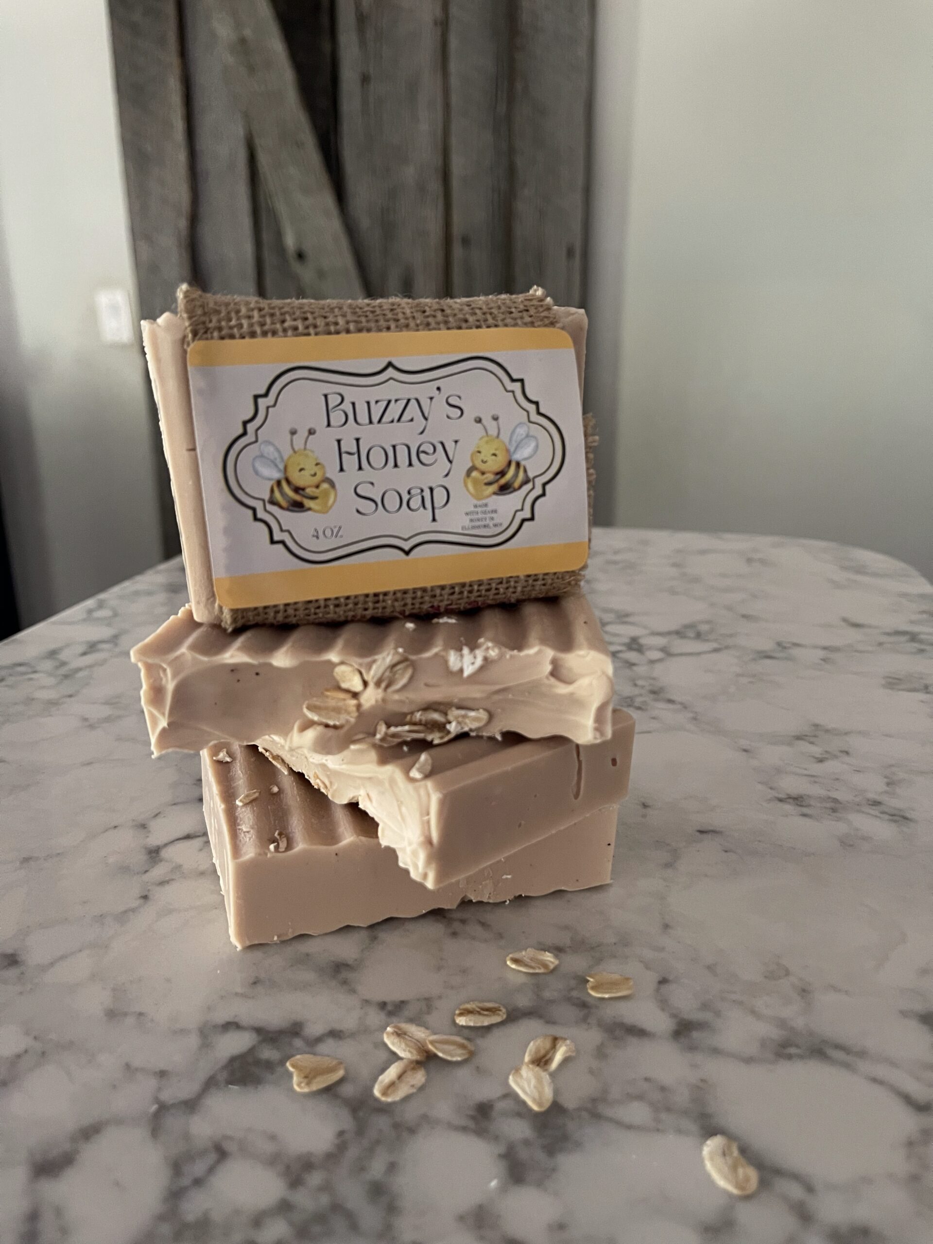 a stack of Buzzy's Goat Milk n Oats cold-processed artisanal soap